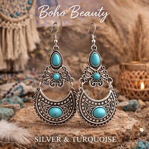 paparazzi Silver & Turquoise Boho Dangle Earrings